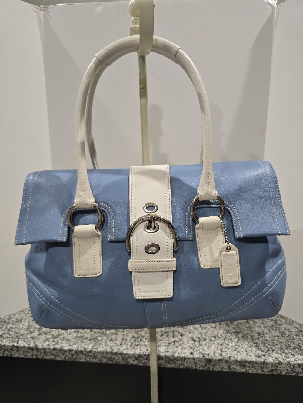 Y2K Coach Blue leather Soho Hampton Buckle Flap Sarchel Bag